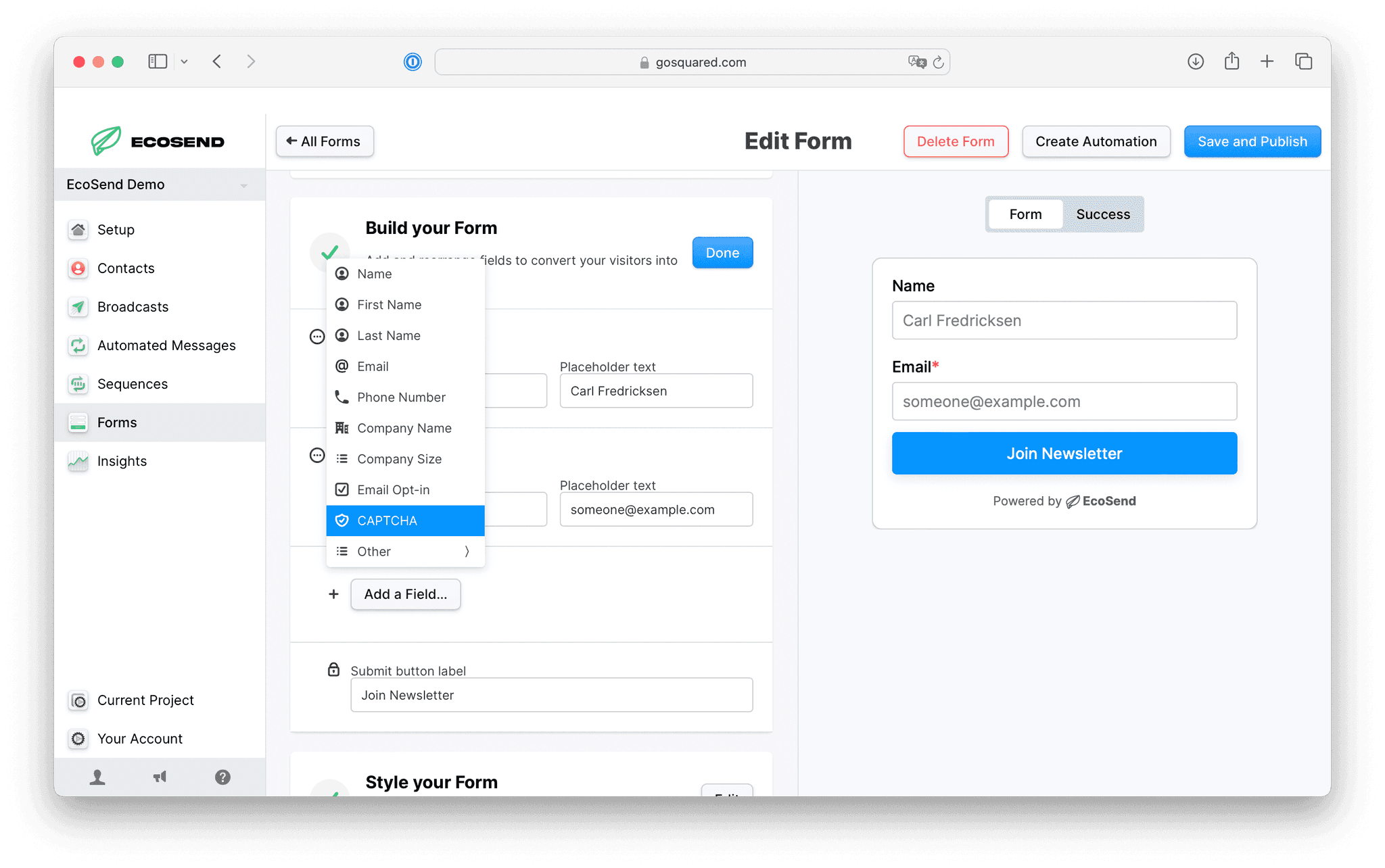Now available - CAPTCHA in EcoSend Forms