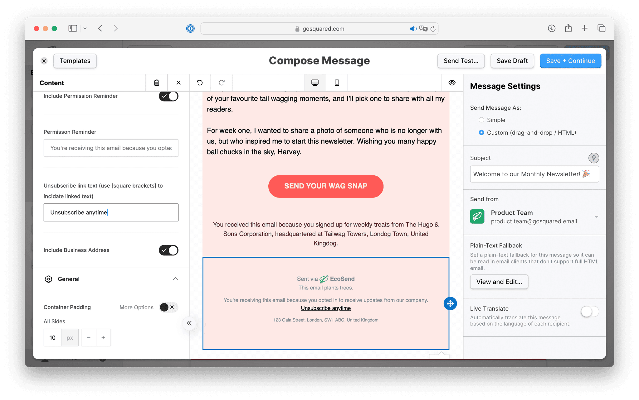 Update your EcoSend Footer